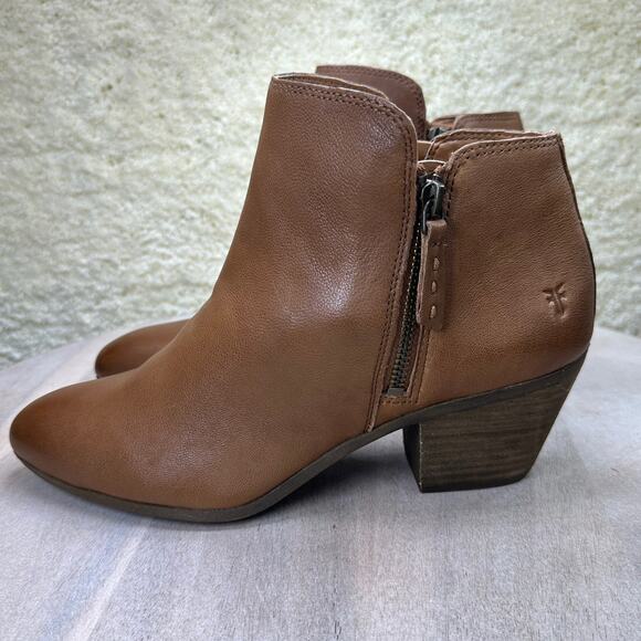 Frye Judith Double Zip Heel Block Ankle Booties US 9 M Womens Brown Leather New - Picture 5 of 16